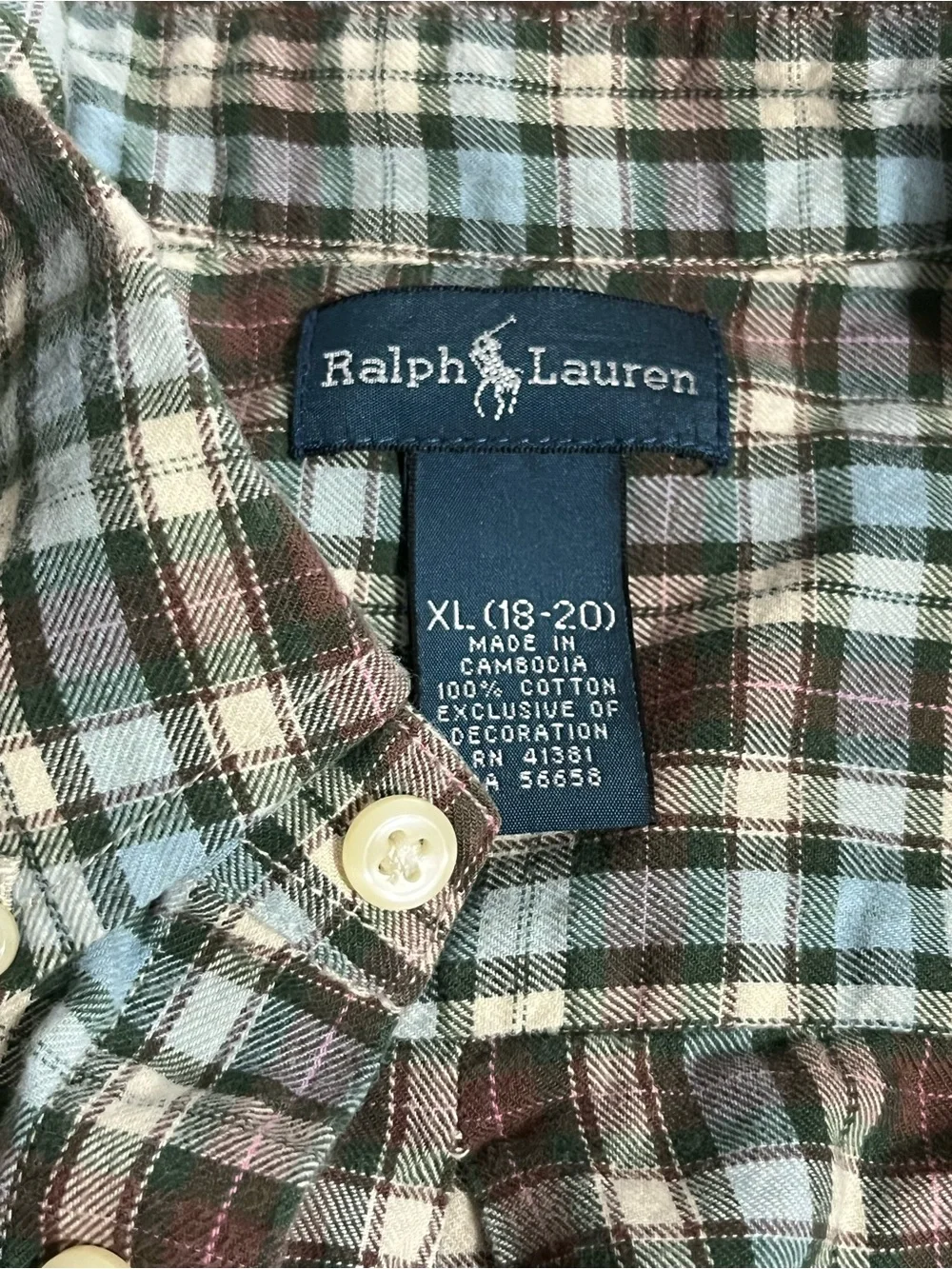 Ralph Lauren Plaid Button-Up Shirt in Brown, Light Blue & Cream Size XL 18/20